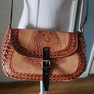 Vintage ♡ 70s Handtooled Leather Aztec Purse
